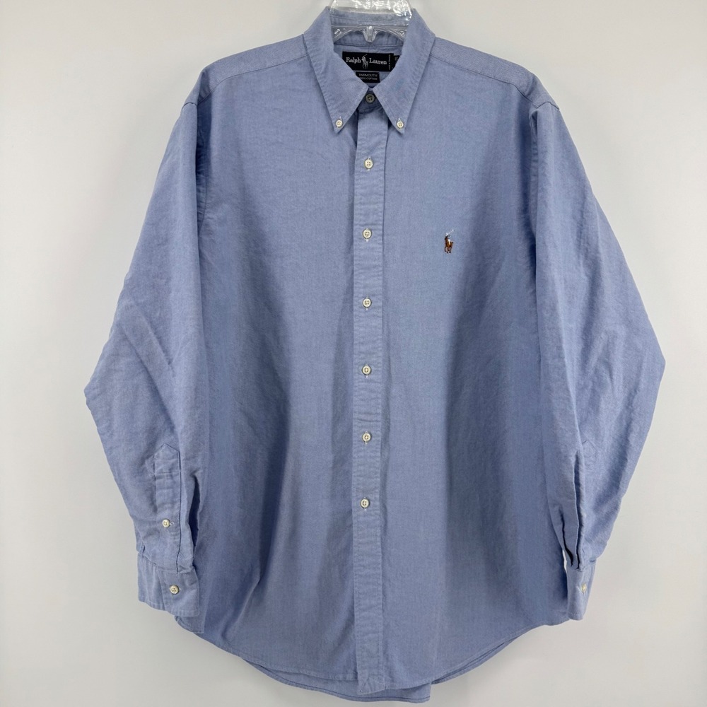 Ralph Lauren Yarmouth Shirt Mens 16.5-35 Blue Cotton Oxford Button Down LS